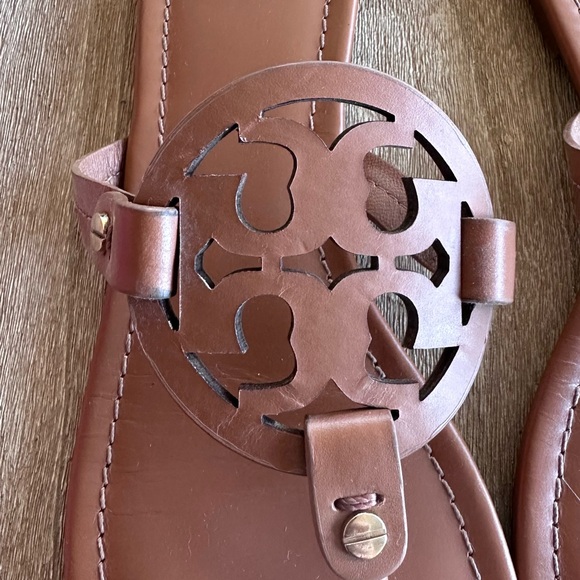 Tory Burch Miller Thong Sandals Slides Vintage Vachetta Tan Brown Leather W 10.5 - Picture 5 of 16